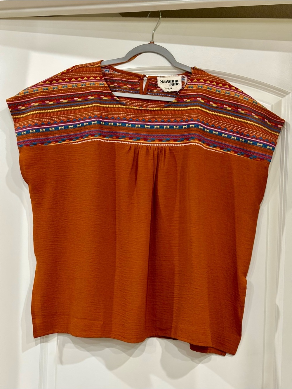 Savanna Jane Burnt Orange Embroidered Yoke Blouse